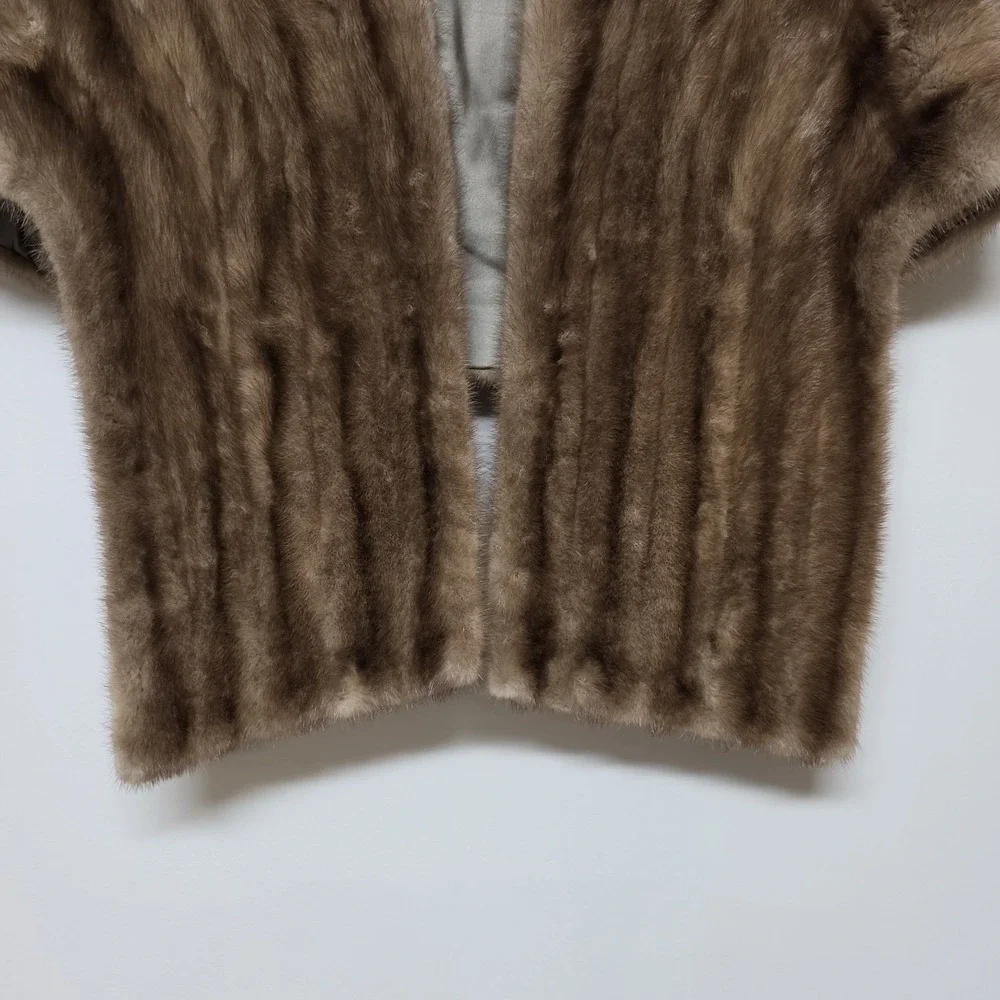 Vintage Platt Furs Mink Stole Cape‎ Brown Real Fur Wrap Jacket Shrug